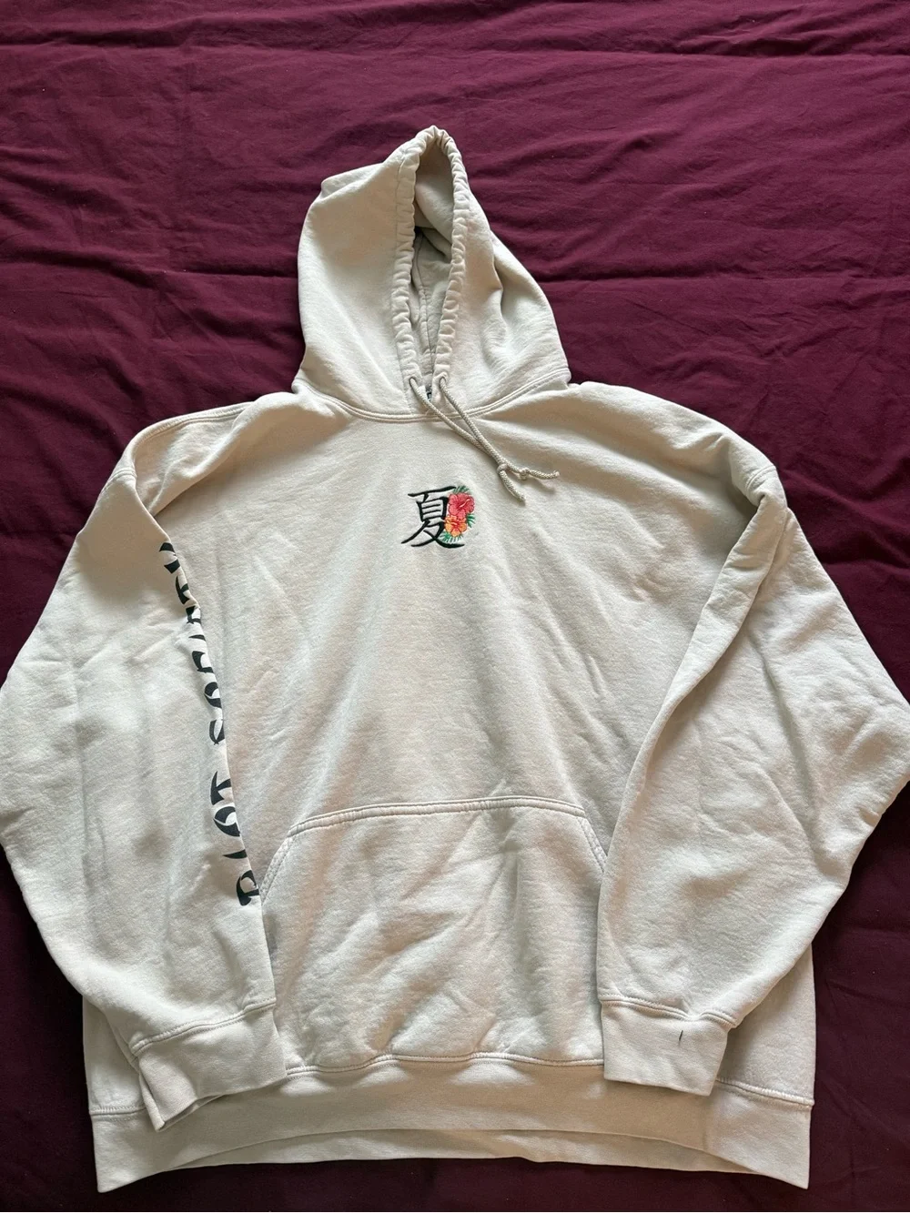 Oversized Cream Graphic Hoodie with Floral Accent